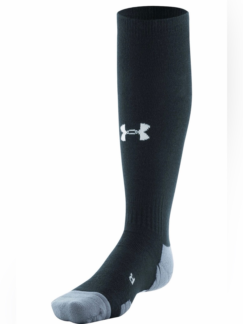 Lot of 2 Pair Under Armour UA Soccer Cushioned Over-The-Calf Socks Black 7-8.5